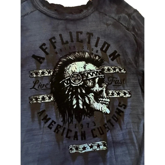 Affliction American Men's Navy Long Sleeve Customs Native Thermal Shirt Size XXL - Picture 4 of 6